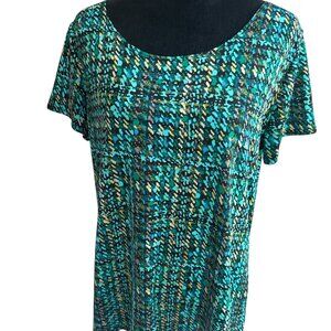 🧡3/$15 NOTATIONS Multicolor Splatter Plaid Short Sleeve Stretchy Top. Chest 21"